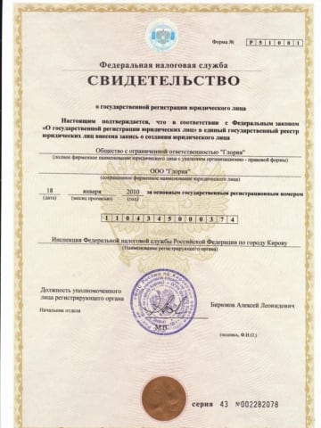 Свидетельство о государственной регистрации (2010)